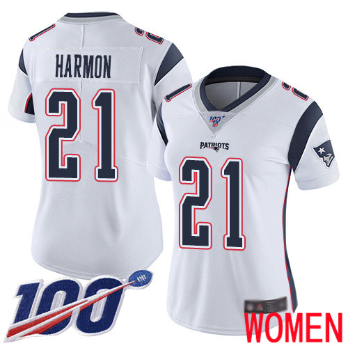 New England Patriots Football #21 100th Season Limited White Women Duron Harmon Road NFL Jersey->women nfl jersey->Women Jersey
